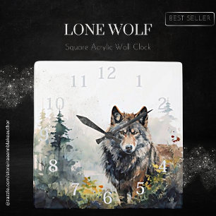 Eenzame Wolf Vierkante Acryl Wandklok Klok