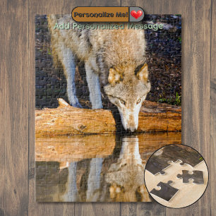 Eenzame Wolf Weerspiegeling in Vijver Legpuzzel
