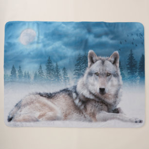 Eenzame Wolf / Wolven Wolf Maan Maneschijn Natuur Sherpa Deken