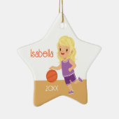 Eenzijdig blond meisje basketbal keramisch ornament (Rechts)