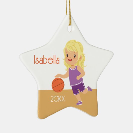 Eenzijdig blond meisje basketbal keramisch ornament (Rechts)