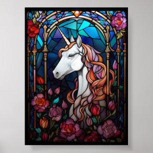 Eenzijdig glas-in-loodkunst met magische rozen poster