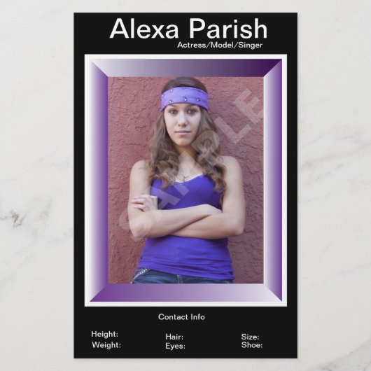 Eenzijdige model head-shot comp/Zed kaart (Voorkant)