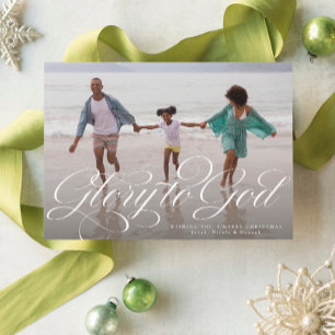 Eer aan God religieuze één foto elegante kerst Feestdagenkaart