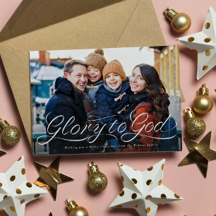 Eer aan God script religieuze foto Kerstmis Feestdagenkaart