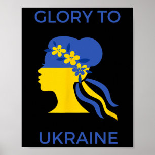Eer aan Oekraïense vrouw met Oekraïense vlag en er Poster
