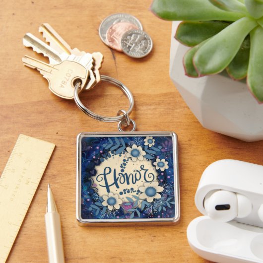 Eer Inspirerend Hart Bloemen  Blauw Sleutelhanger (Bureau)