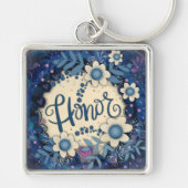 Eer Inspirerend Hart Bloemen  Blauw Sleutelhanger (Voorkant)