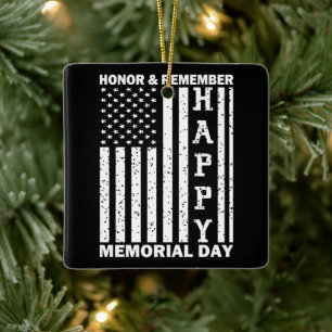 Eer Onthoud Happy Memorial Day Amerikaanse vlag Keramisch Ornament
