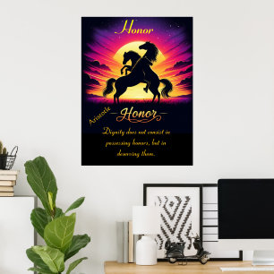 Eer verenigt drie paarden bij schemering poster