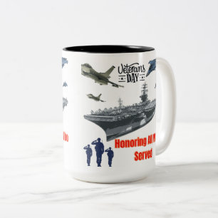 Eerbetoon aan machtige militaire zwart & wit tweekleurige koffiemok