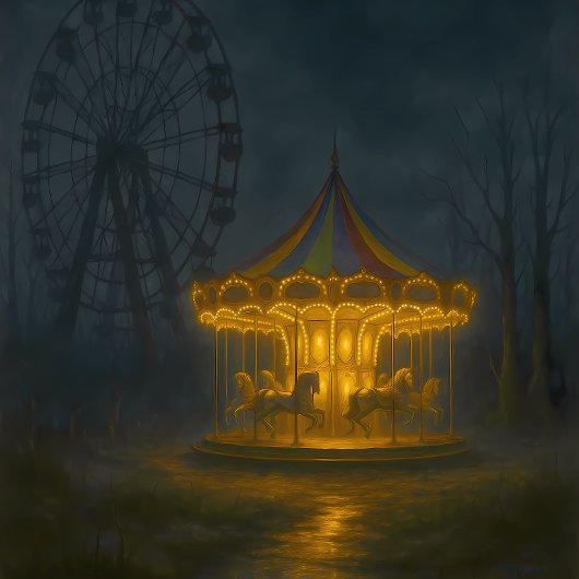 Eerie Abandoned Carousel at Night - Gothic Tissuepapier