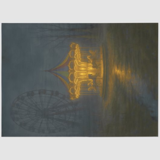 Eerie Abandoned Carousel at Night - Gothic Tissuepapier (Voorkant)