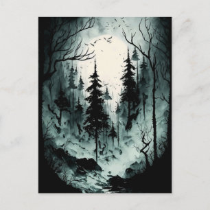 Eerie Black and White Ink Forest Briefkaart