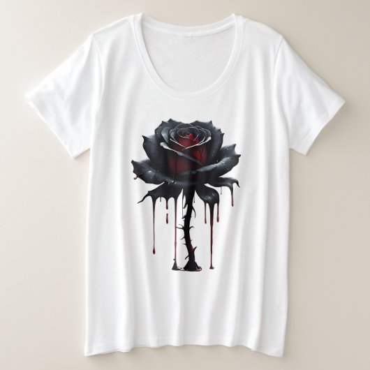 Eerie black rose white grote maat t-shirt (Design voorkant)