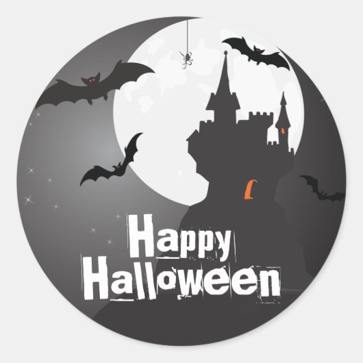 Eerie Castle en Bats Halloween Ronde Sticker (Voorkant)