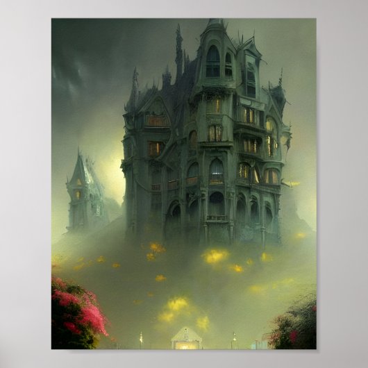 Eerie Gothic Mansion Digital Art Poster (Voorkant)