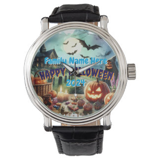 Eerie Halloween Night Waterverf Horloge