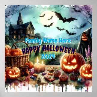 Eerie Halloween Night Waterverf Poster