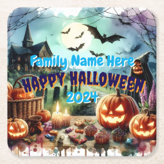 Eerie Halloween Night Waterverf Vierkante Kartonnen Onderzetter