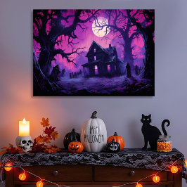 Eerie Haunted Halloween Manor Canvas Print