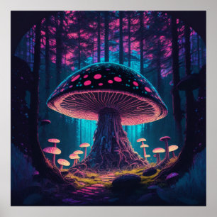 Eerie Magische Reuzenpaddestoel in bos Poster