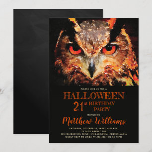 Eerie Night Owl Halloween 21st Birthday Party Invi Kaart