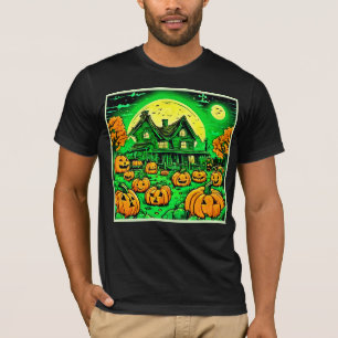 Eerie Nightfall: Halloween Cartoon pompoen Patch T-shirt