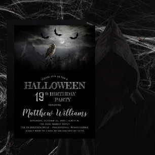 Eerie Owl Bats Night Halloween 19th Birthday Party Kaart