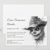 Eerie Scarecrow Halloween Invitation noir et blanc (Devant / Derrière)