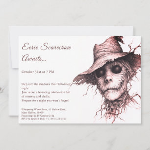 Eerie Scarecrow Halloween Invitation noir et blanc