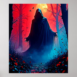 Eerie Shadow in Crimson Bossen Design Poster