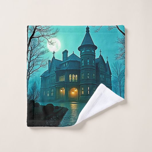Eerie Victoriaans Mansion Moonlight Bad Handdoek (Wasdoekje)