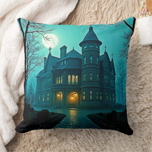 Eerie Victoriaans Mansion Moonlight Kussen