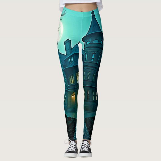 Eerie Victoriaans Mansion Moonlight Leggings (Voorkant)
