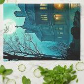 Eerie Victoriaans Mansion Moonlight Theedoek (Gevouwen)