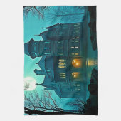 Eerie Victoriaans Mansion Moonlight Theedoek (Verticaal)