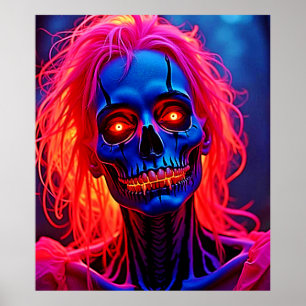 Eerlijk skelet met roze haarontwerp poster
