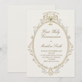 eerst communie elegante beige lijst kaart (Voorkant / Achterkant)