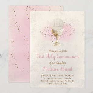 eerst communie FAUX glitters en roze waterverf Kaart