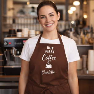 Eerst koffie bruine naam schrift schort