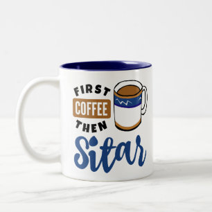 Eerst koffie en daarna Sitar Music Lover Tweekleurige Koffiemok