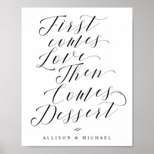 Eerst komt het symbool voor liefdesbalie bruiloft poster