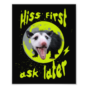 Eerst Sissen Dan Vragen Funny Opossum Humor  Foto Afdruk
