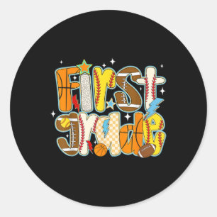 Eerste 1e klas jongen honkbal basketbal voetbal S Ronde Sticker
