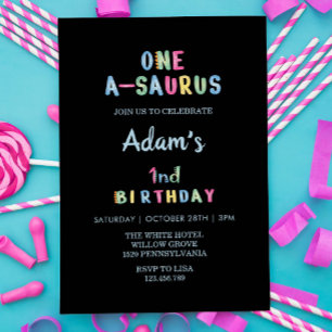 Eerste 1e Verjaardag Eenvoudig Zwart Kaart