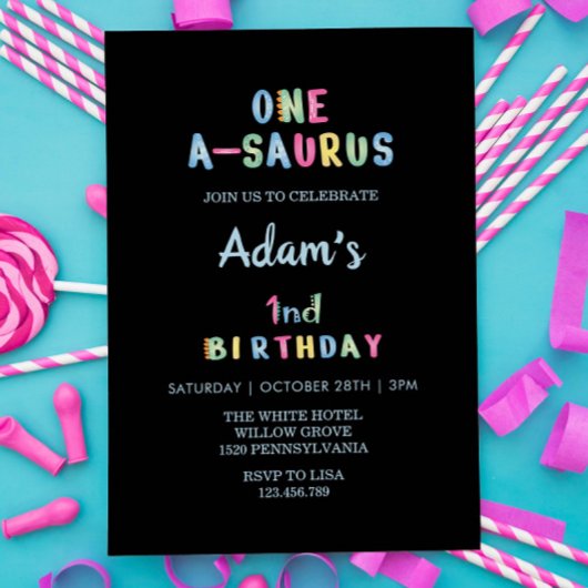 Eerste 1e Verjaardag Eenvoudig Zwart Kaart