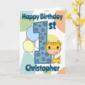 Eerste 1e Verjaardag Giraffe Custom Kaart (Gele Bloem)