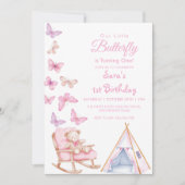 Eerste 1e Verjaardag Schattige Beer LItlle Butterf Kaart (Voorkant)