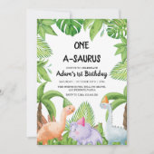 Eerste 1e verjaardagsfeestje Waterverf dinosauruss Kaart (Voorkant)